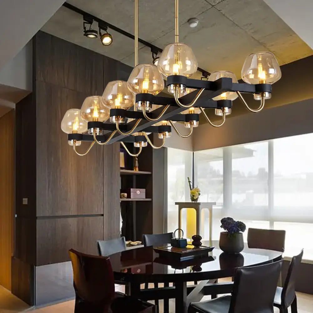 Black Brass Ten-Bulb Bedroom Island Pendant