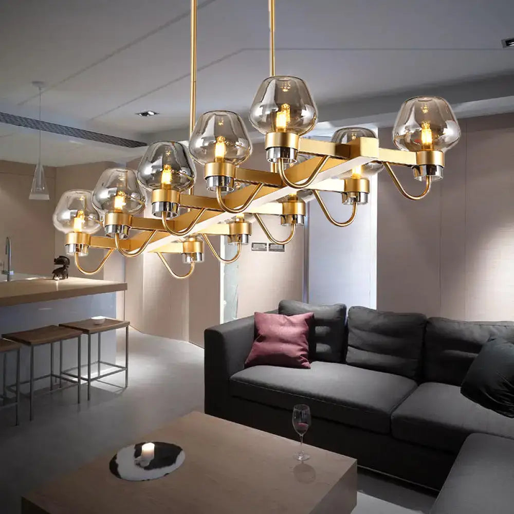 Black Brass Ten-Bulb Bedroom Island Pendant