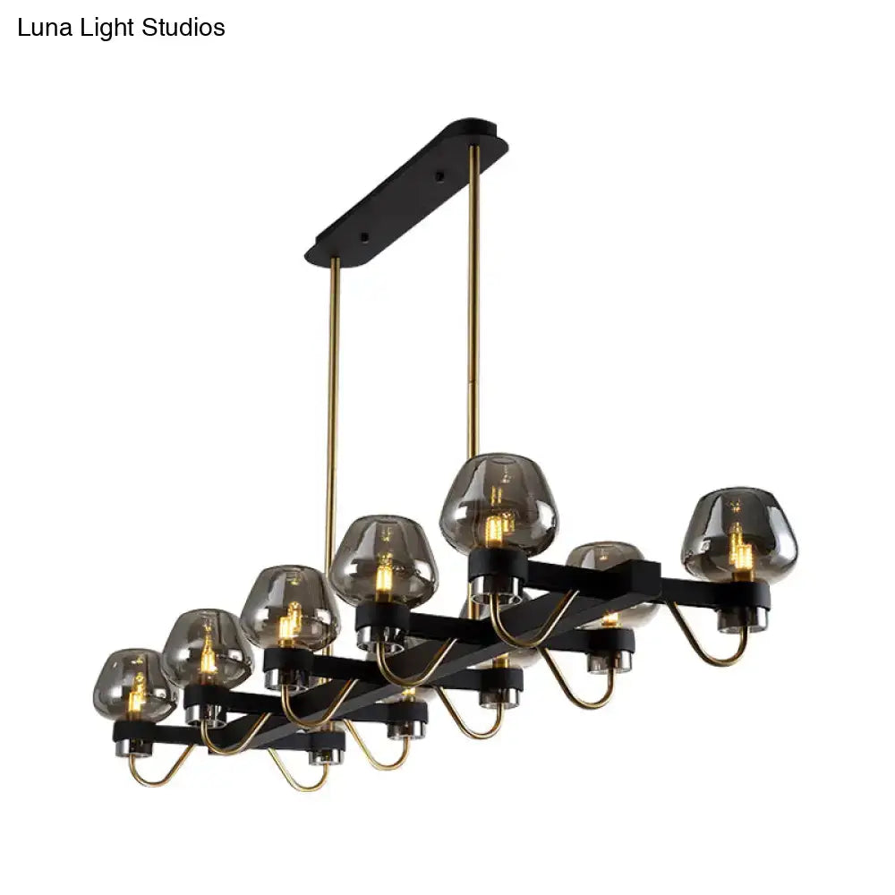 Black Brass Ten-Bulb Bedroom Island Pendant