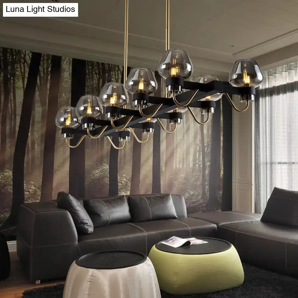 Black Brass Ten-Bulb Bedroom Island Pendant