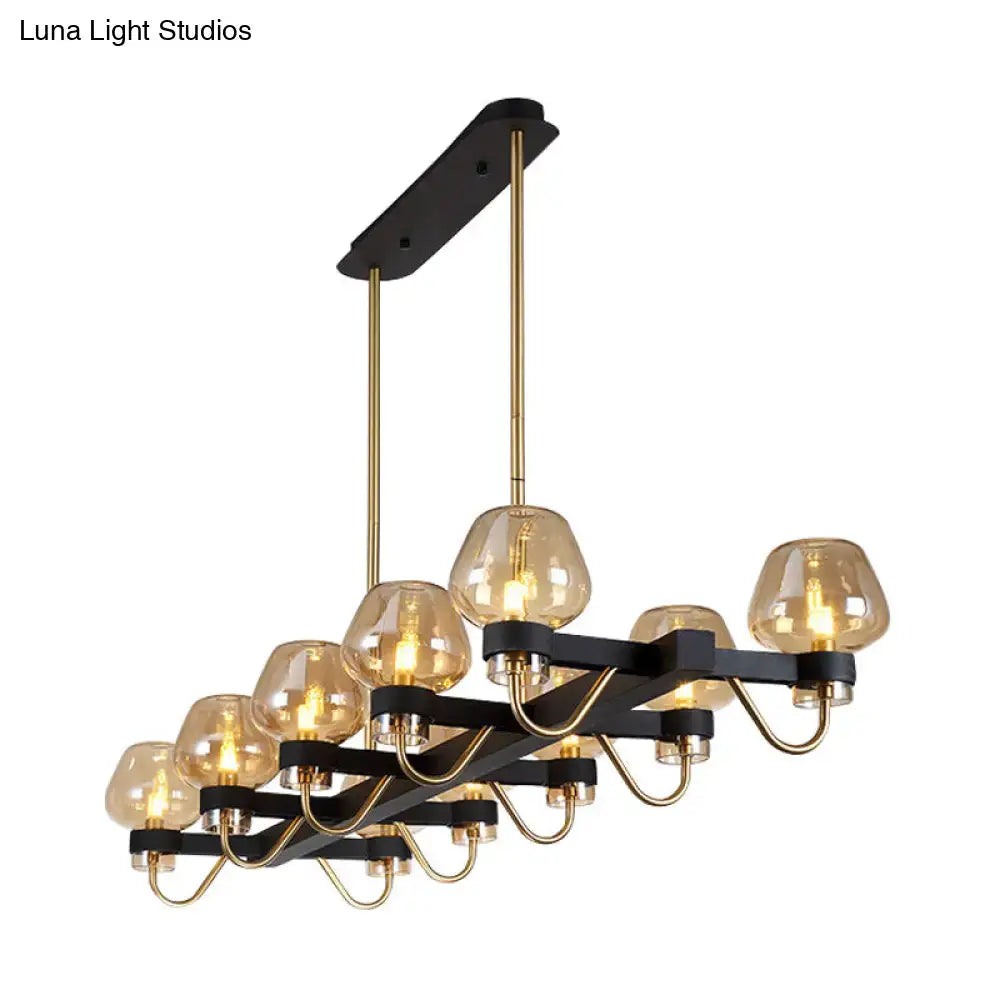 Black Brass Ten-Bulb Bedroom Island Pendant