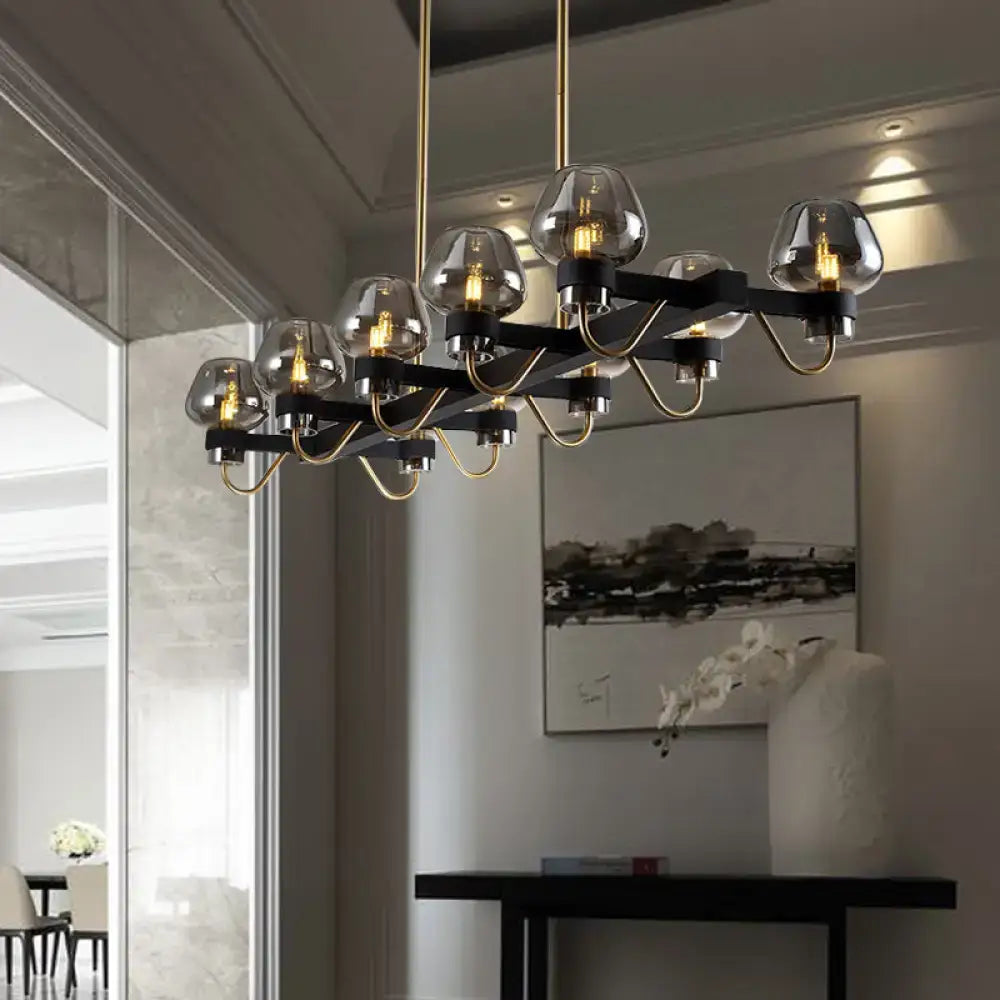 Black Brass Ten-Bulb Bedroom Island Pendant