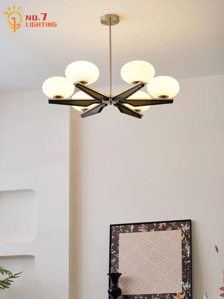 Black Brass Wood Chandelier