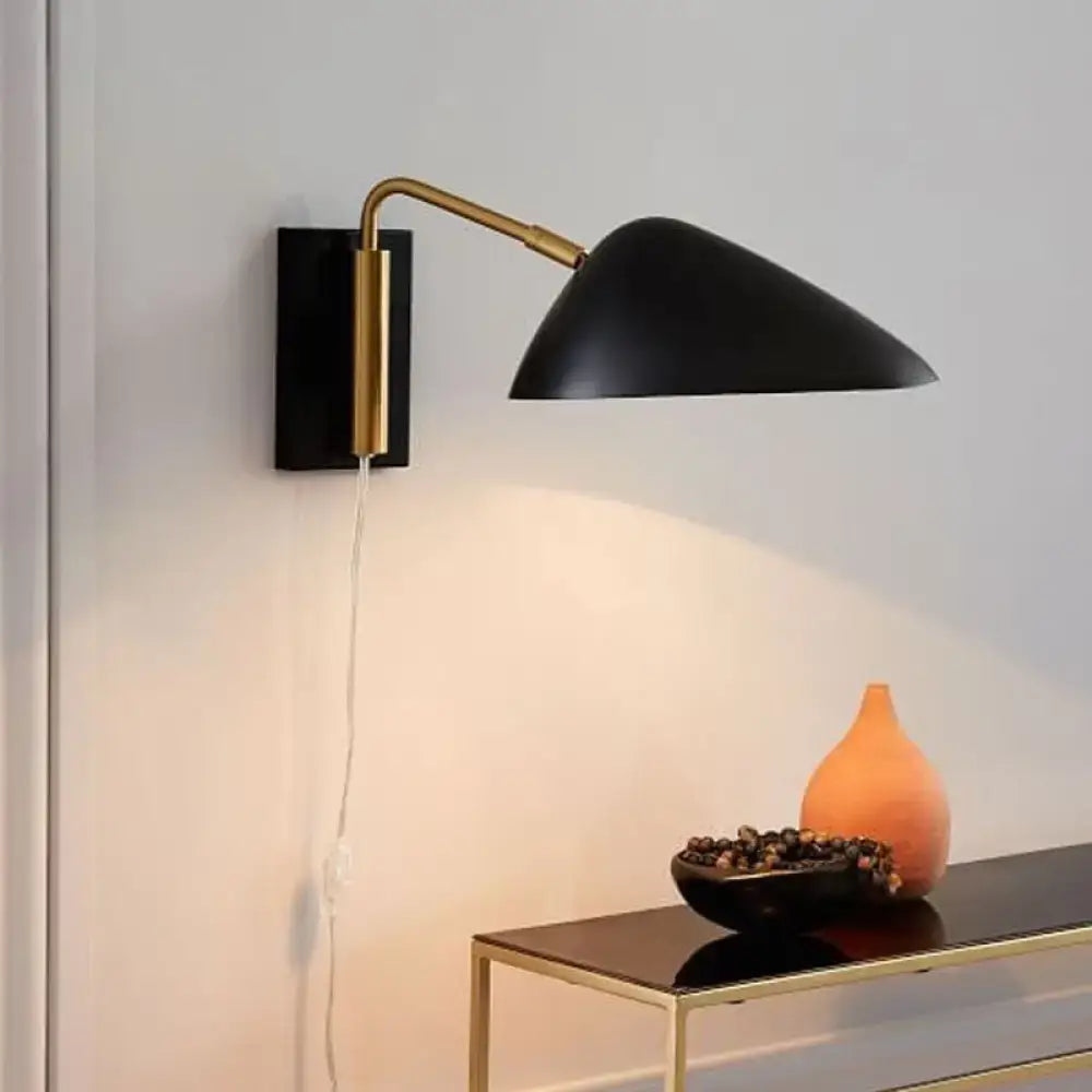 Black Brass Curved Arm Geometric Wall Lamp