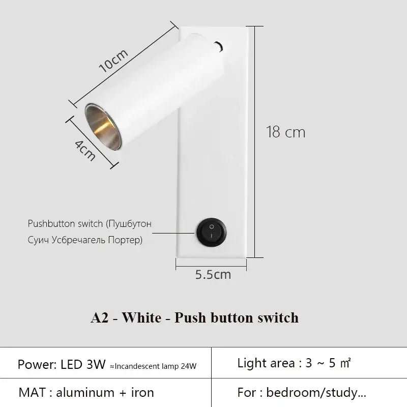 Black Brass LED Wall Lamp with USB Port