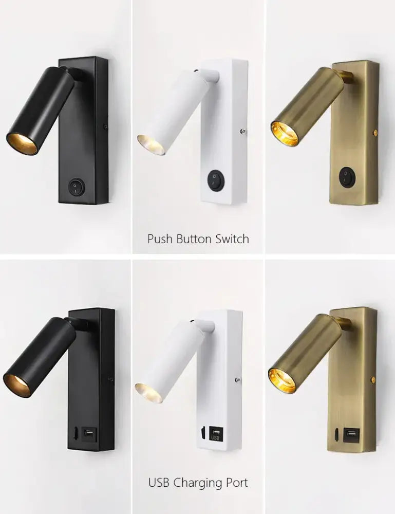 Black Brass LED Wall Lamp with USB Port