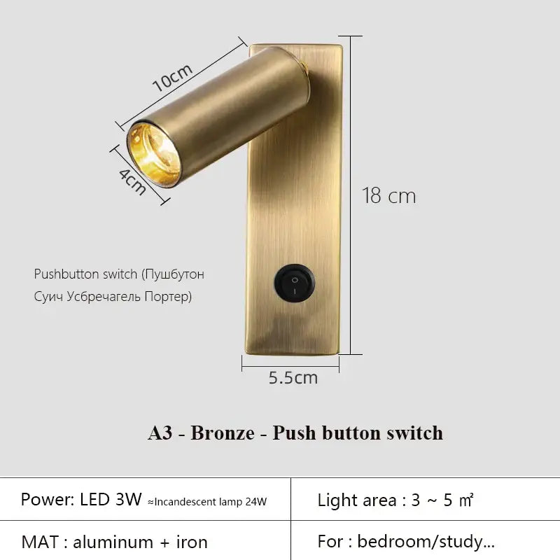 Black Brass LED Wall Lamp with USB Port