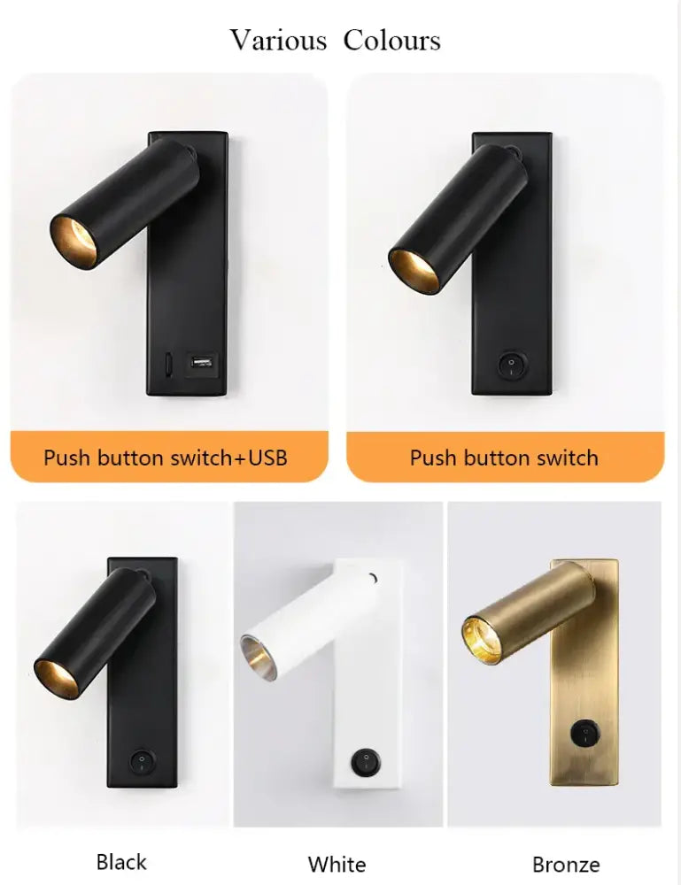 Black Brass LED Wall Lamp with USB Port