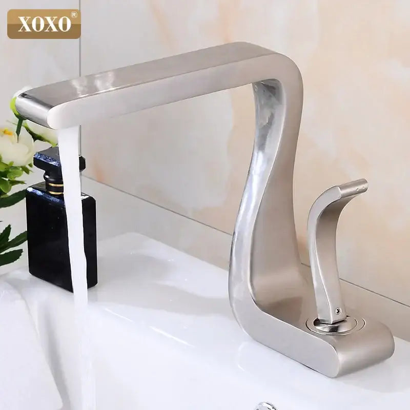 Black Brass Basin Faucet Single-Handle Waterfall