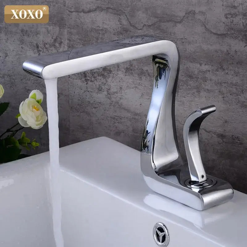 Black Brass Basin Faucet Single-Handle Waterfall