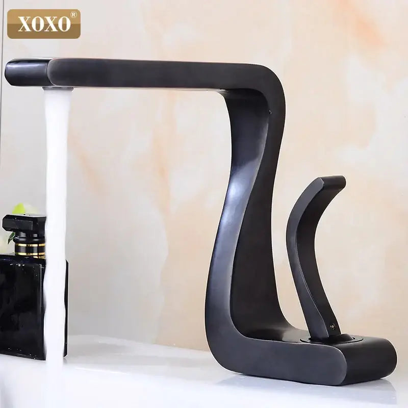 Black Brass Basin Faucet Single-Handle Waterfall