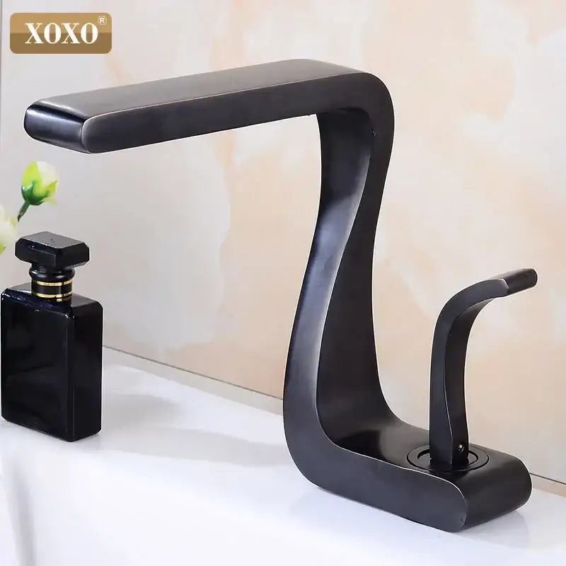 Black Brass Basin Faucet Single-Handle Waterfall