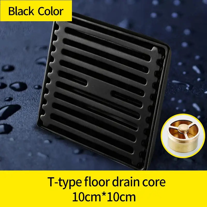 Black Brass Square Shower Drain with Deodorizer