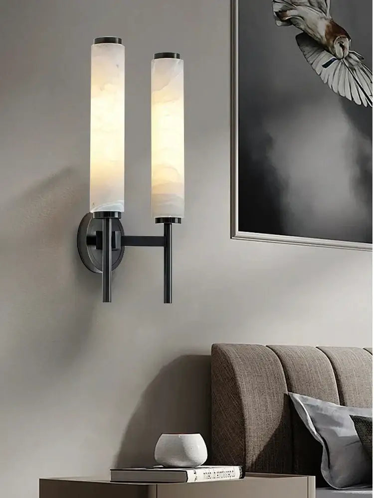 Black Bronze Alabaster Brass Wall Sconce