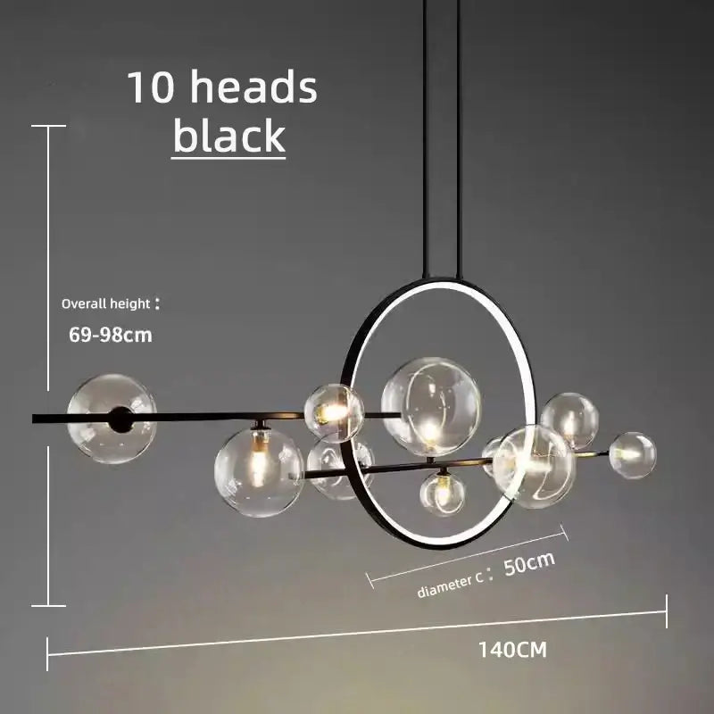 Black Bubble Glass Chandelier 10-Head Design