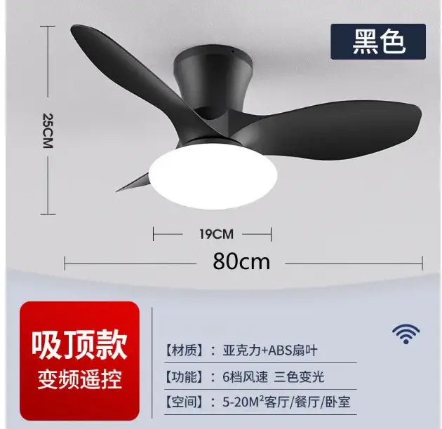 Black Remote Ceiling Fan with Reversible LED