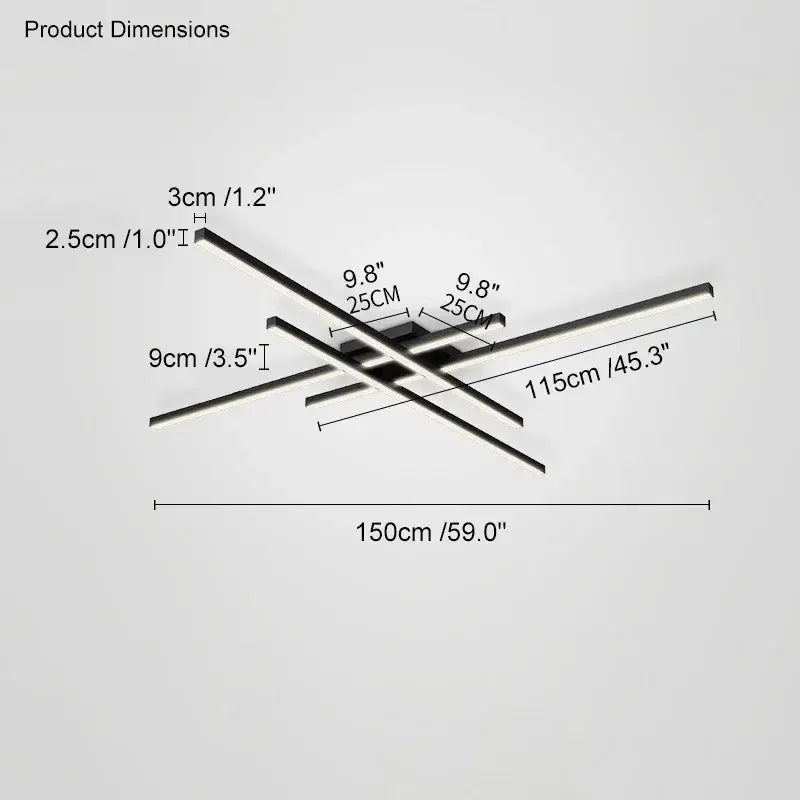 Black LED Ceiling Chandelier 6-Rod L150cm