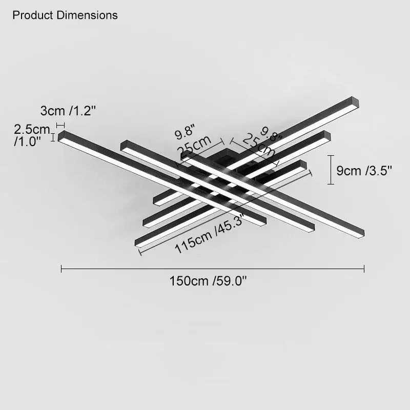 Black LED Ceiling Chandelier 6-Rod L150cm