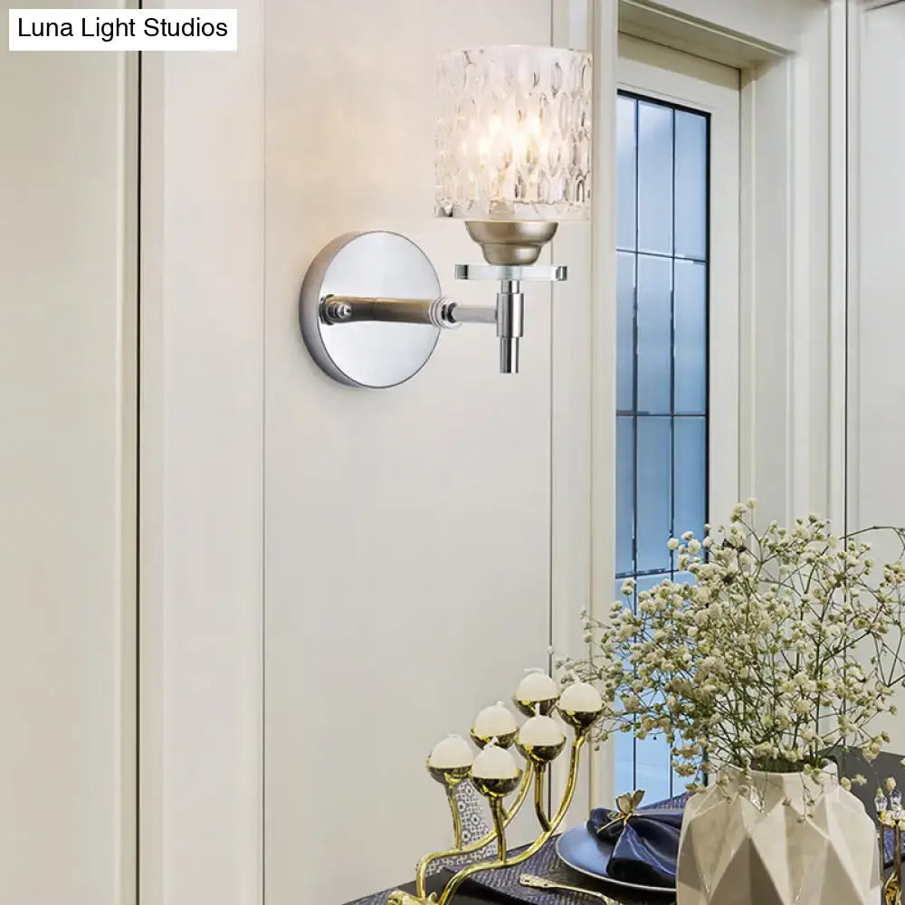 Black Chrome Dimpled Sconce Textured Glass