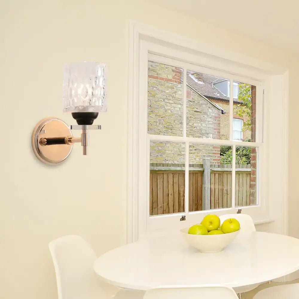 Black Chrome Dimpled Sconce Textured Glass