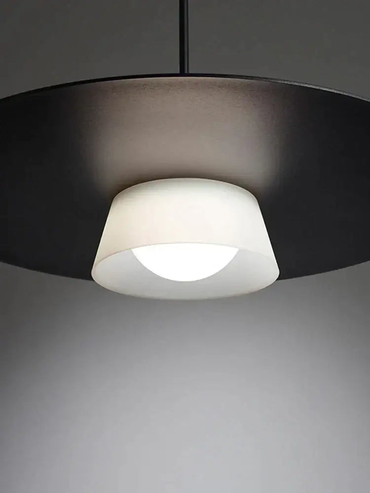 Black Glass Frosted Circular Pendant Light