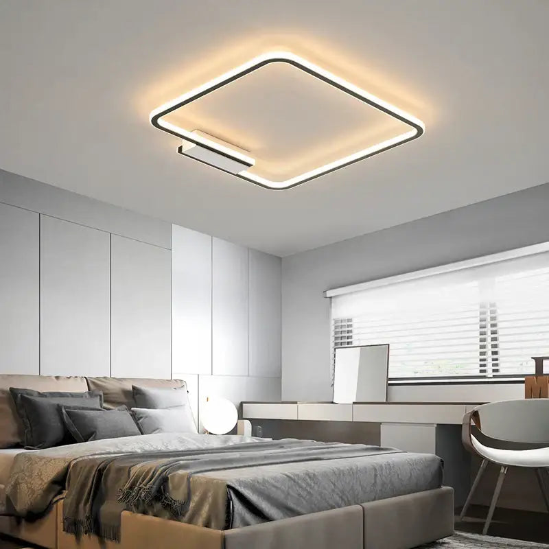 Black LED Ceiling Lamp with Dimmable Round Shade