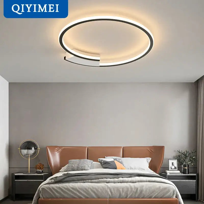 Black LED Ceiling Lamp with Dimmable Round Shade