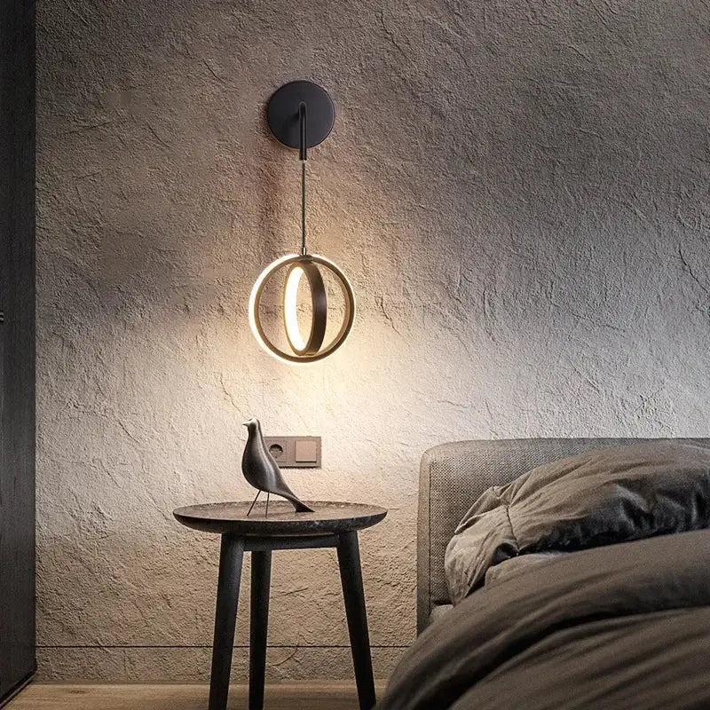 Black Circular Iron Wall Sconce for Bedroom