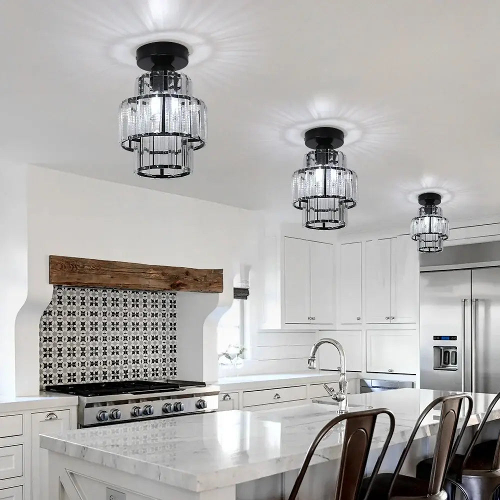 Black Crystal Ceiling Light Clear Crystal Mix