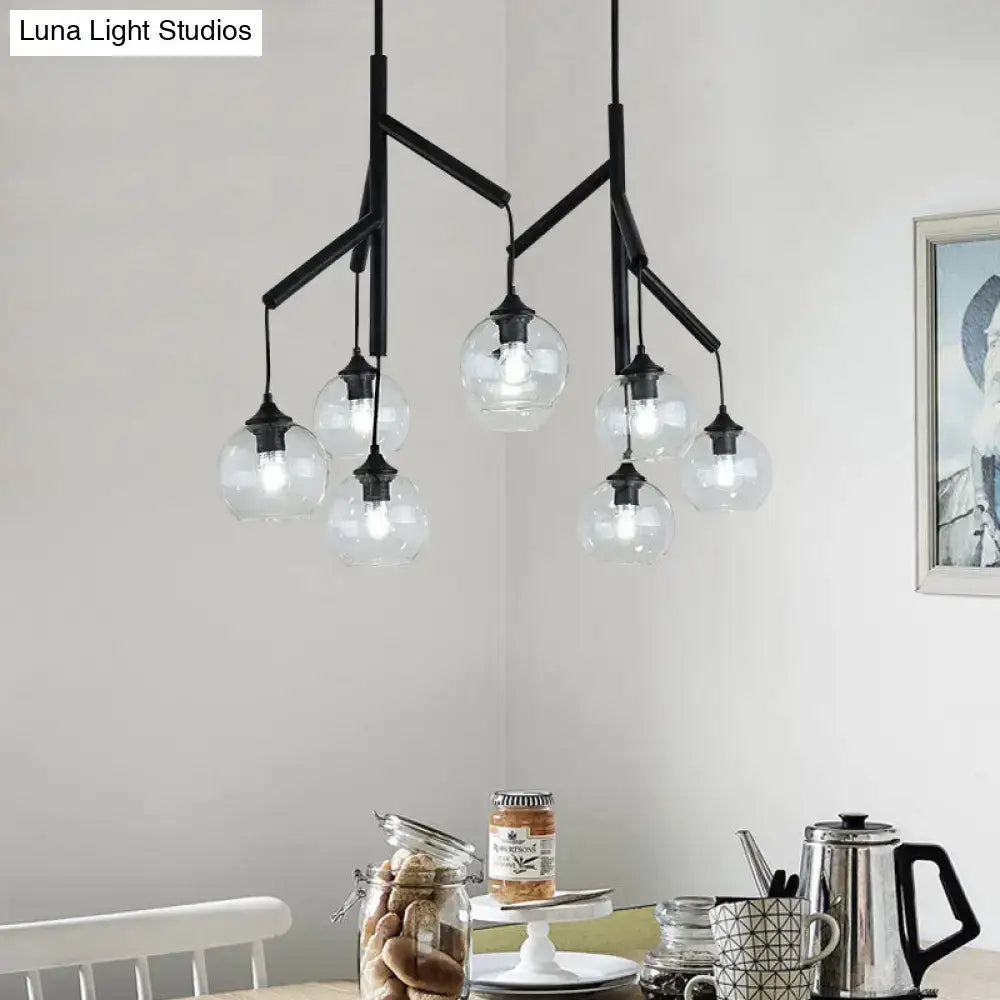 Black Glass Eight-Light Metal Accent Pendant