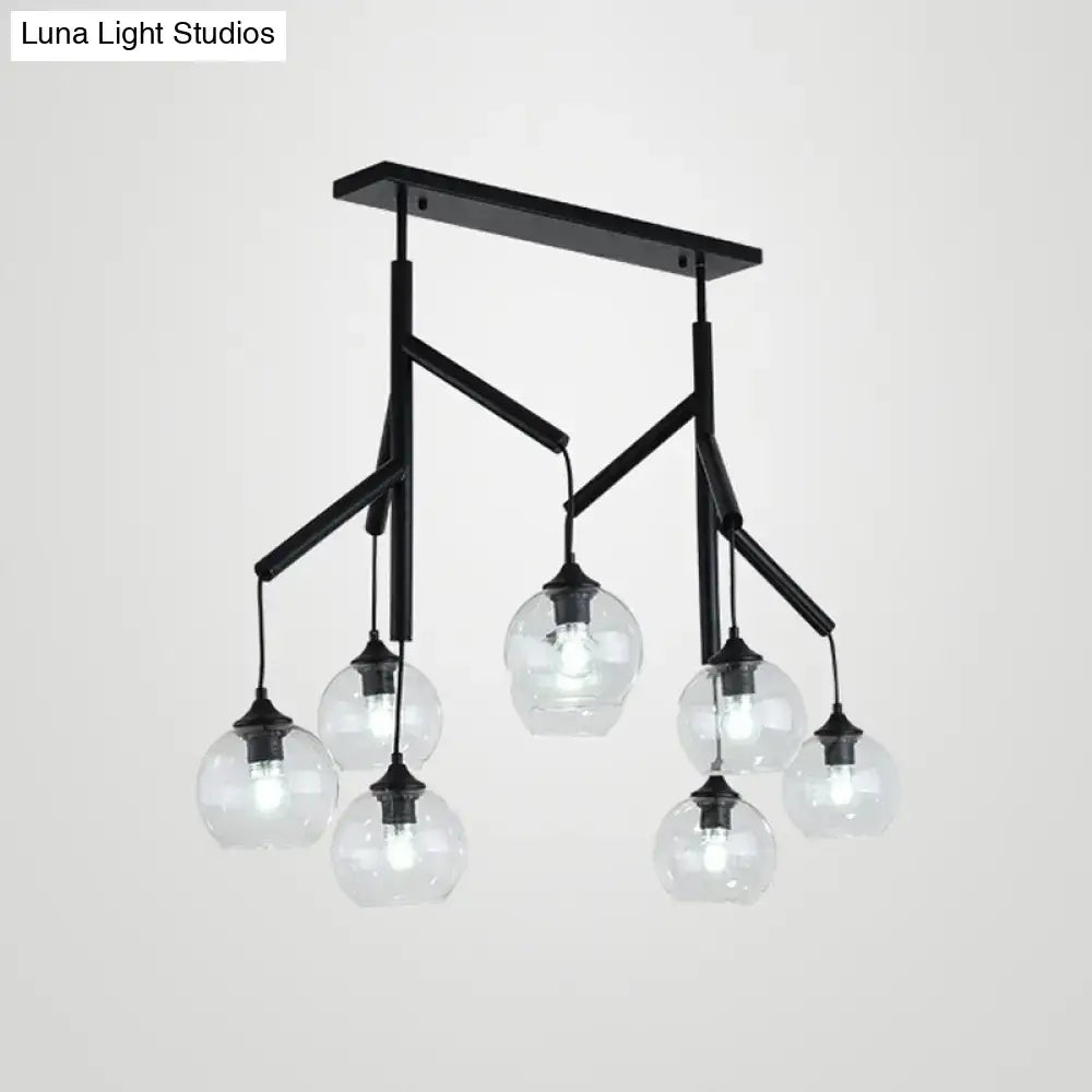 Black Glass Eight-Light Metal Accent Pendant
