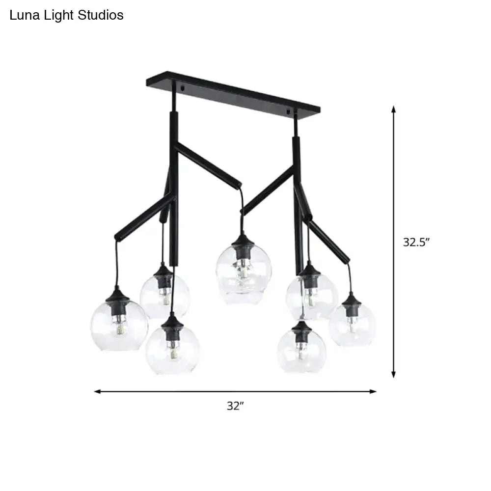 Black Glass Eight-Light Metal Accent Pendant