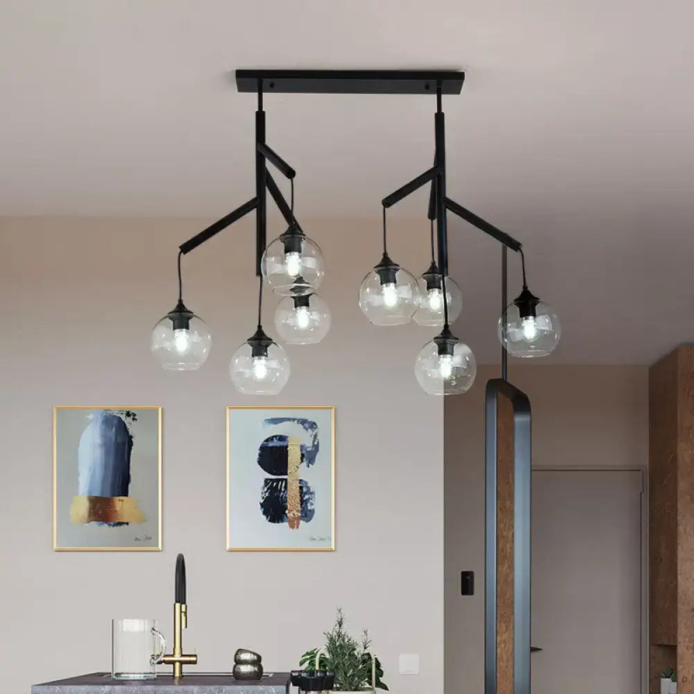 Black Glass Eight-Light Metal Accent Pendant