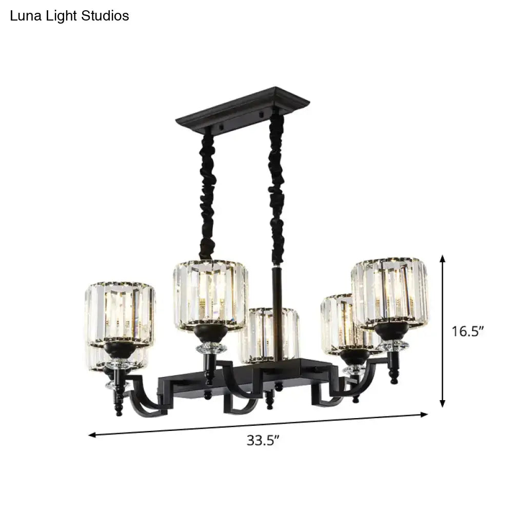 Black Crystal Barrel Six-Bulb Ceiling Light
