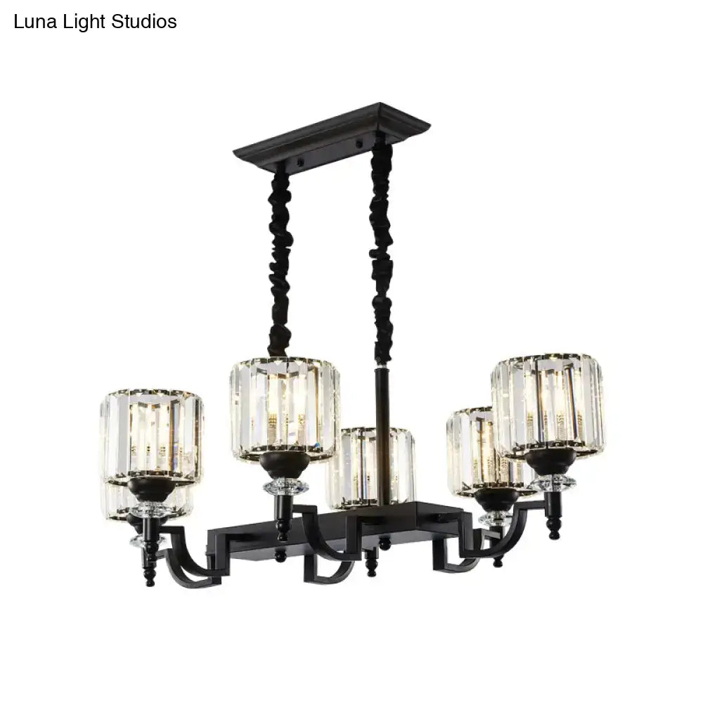 Black Crystal Barrel Six-Bulb Ceiling Light