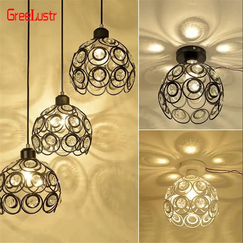 Black Crystal Ceiling Light Hollow-Carved Design