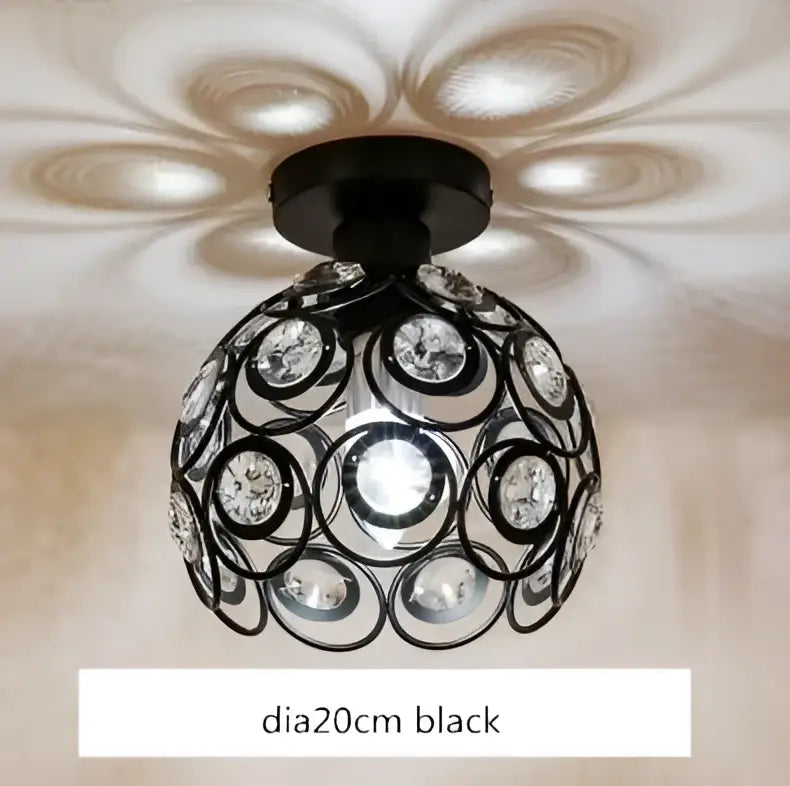 Black Crystal Ceiling Light Hollow-Carved Design
