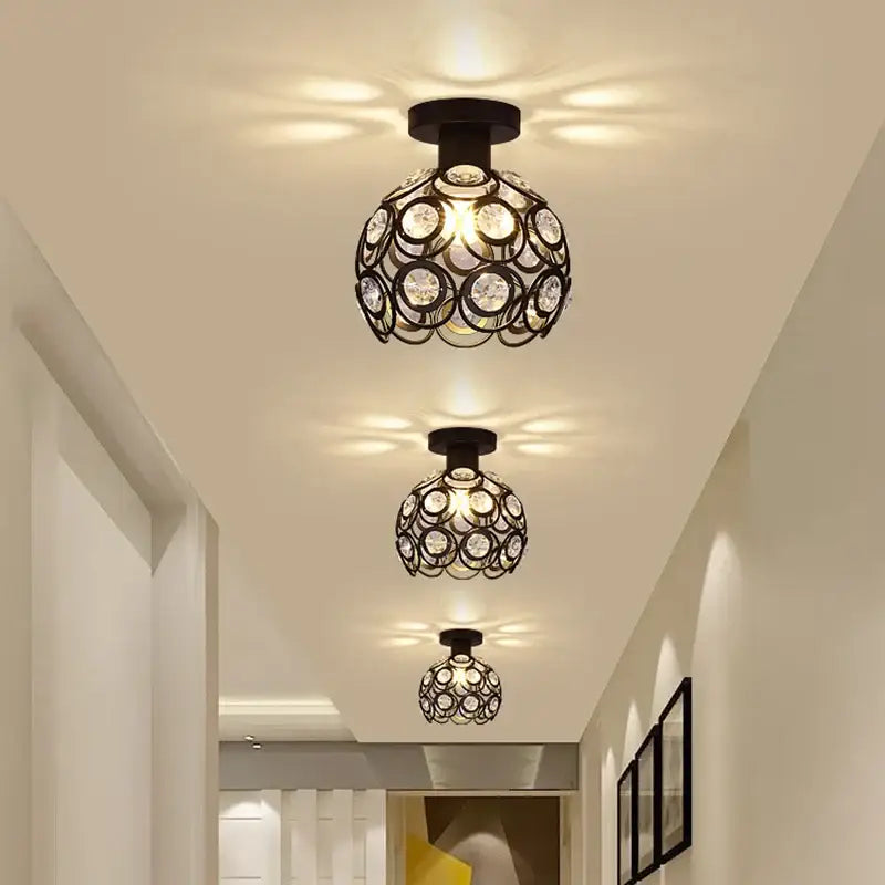Black Crystal Ceiling Light Hollow-Carved Design