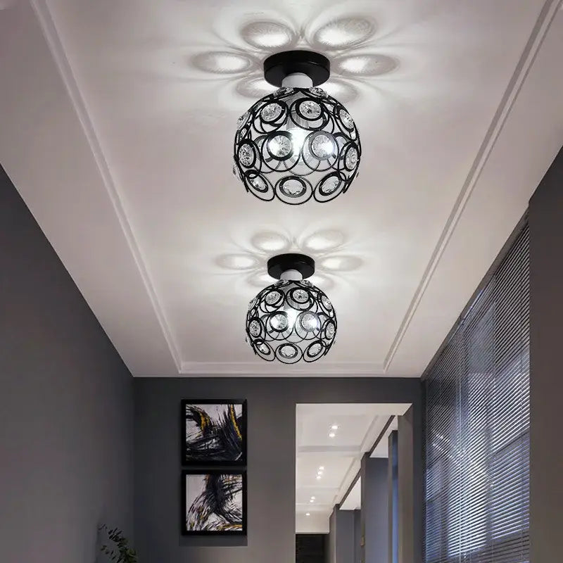 Black Crystal Ceiling Light Hollow-Carved Design