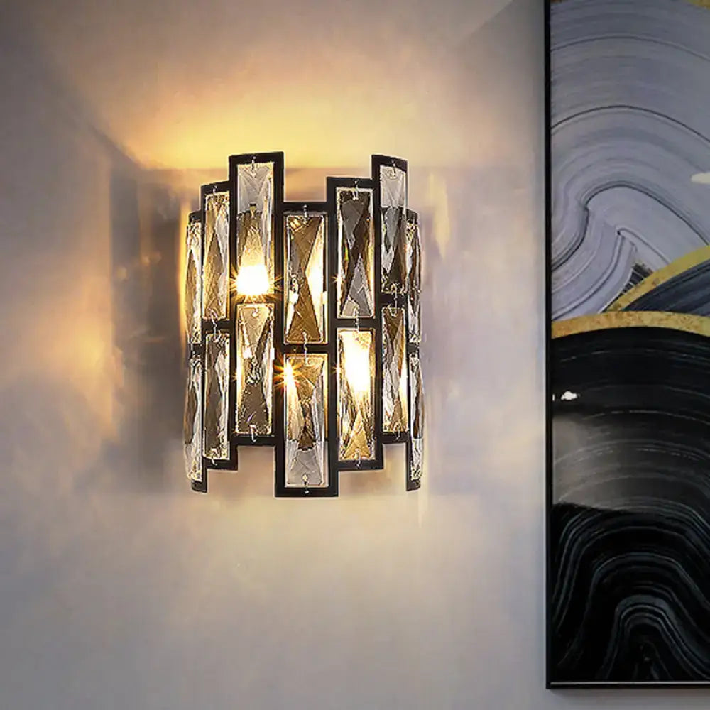 Black Crystal Half-Cylinder Block Sconce