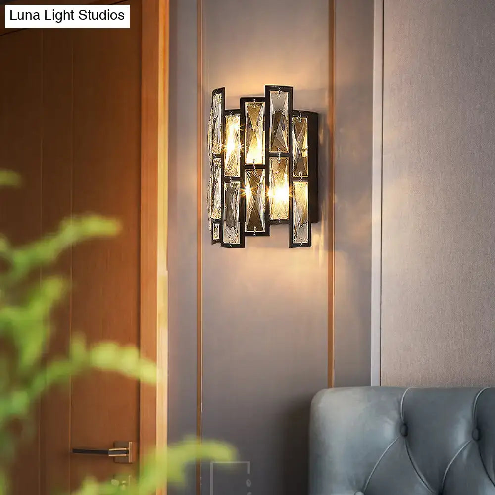 Black Crystal Half-Cylinder Block Sconce