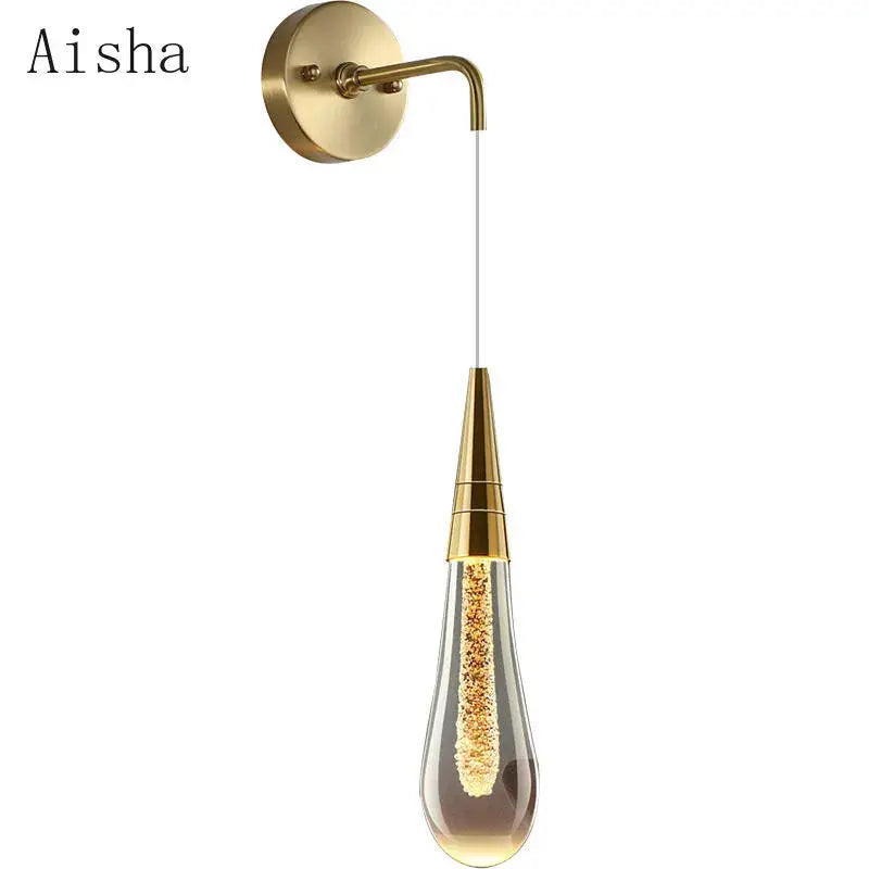Black Crystal Teardrop Bedroom Wall Sconce