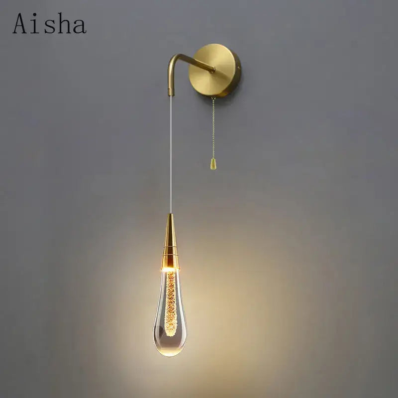 Black Crystal Teardrop Bedroom Wall Sconce