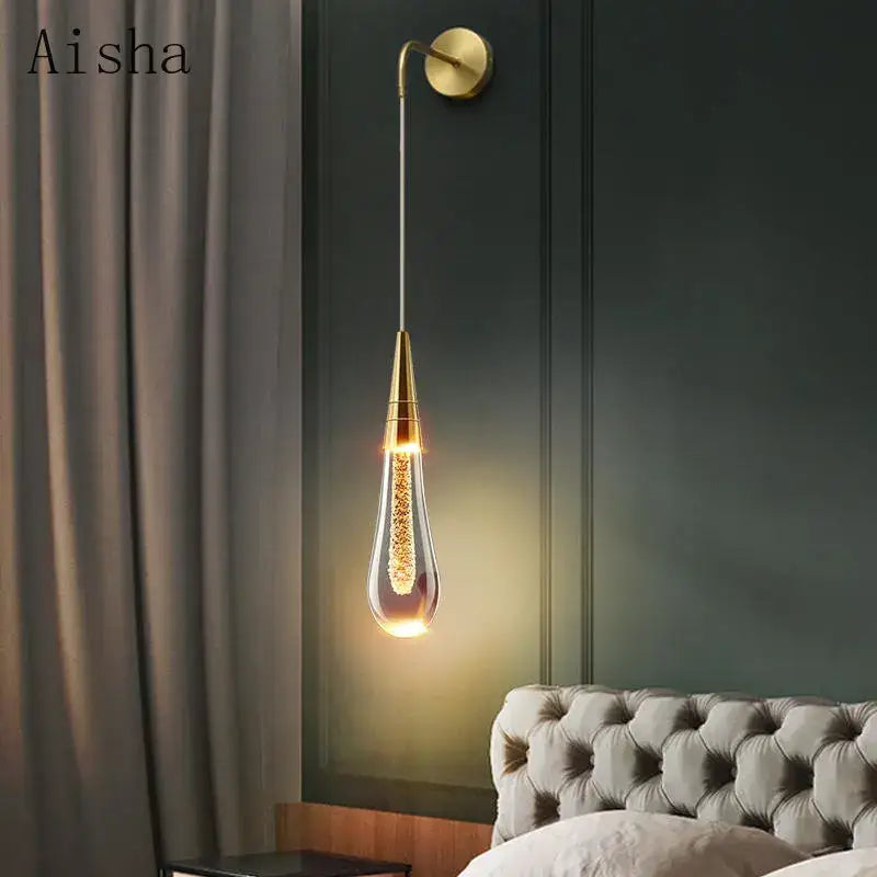 Black Crystal Teardrop Bedroom Wall Sconce