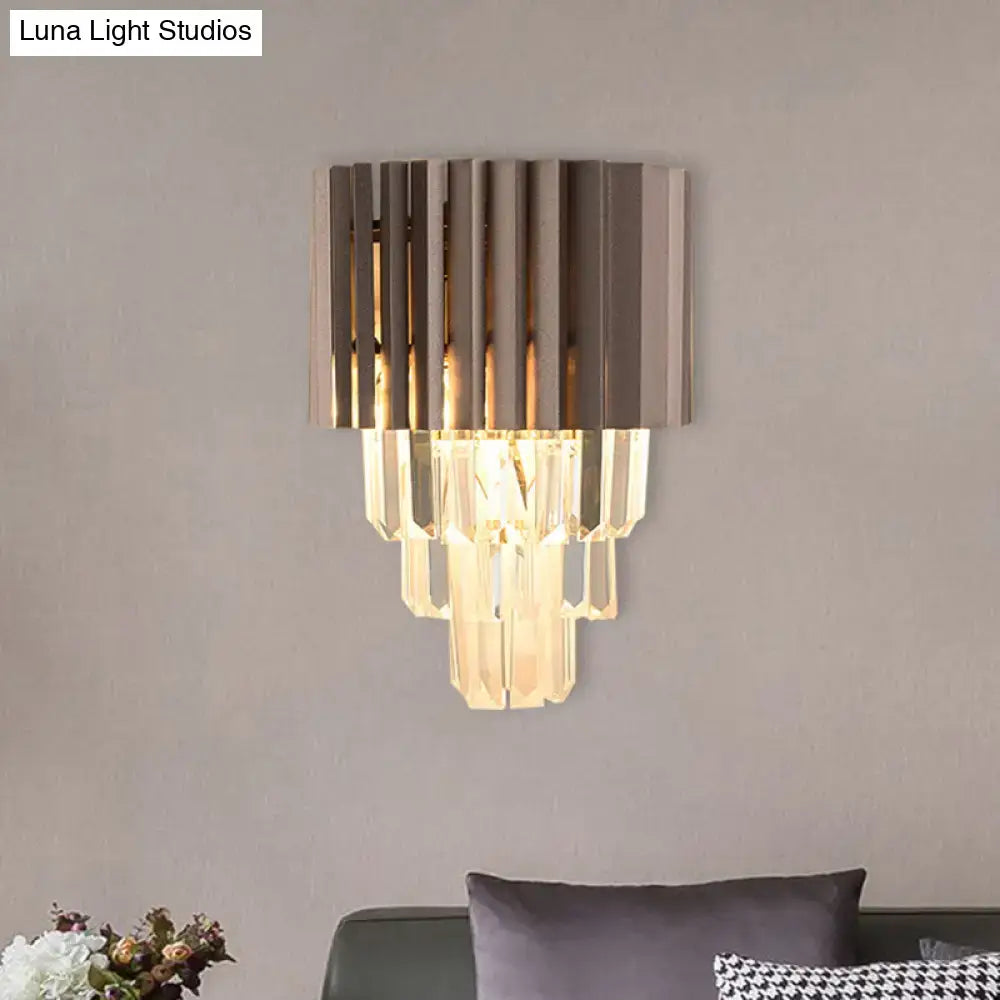 Black Tiered Crystal Sconce