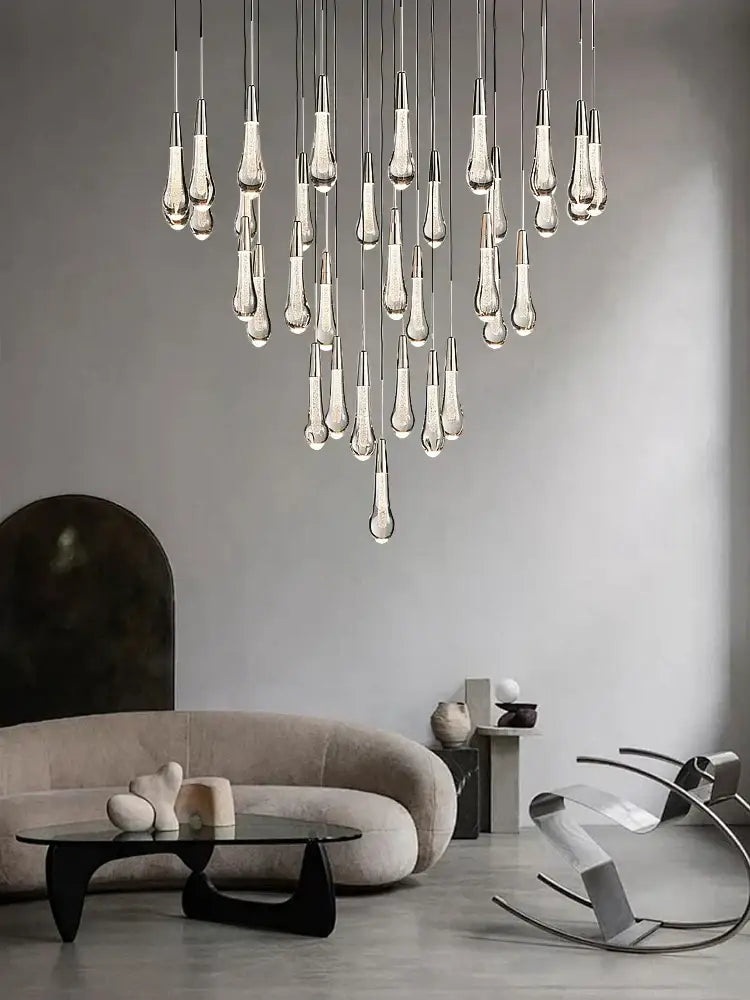 Black Crystal Chandelier 47-Light for Stairwells