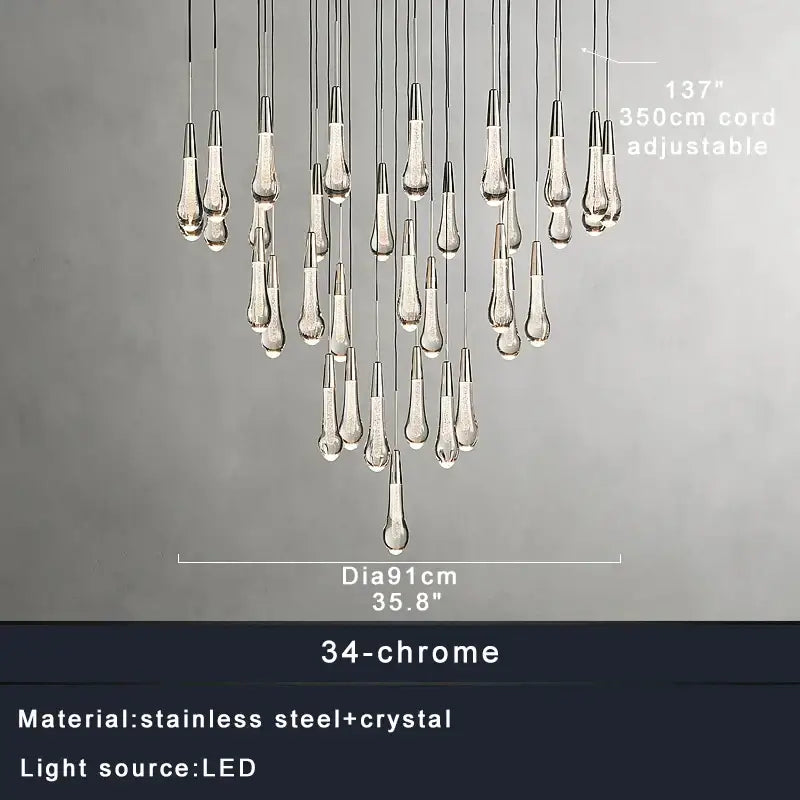 Black Crystal Chandelier 47-Light for Stairwells