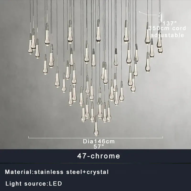 Black Crystal Chandelier 47-Light for Stairwells
