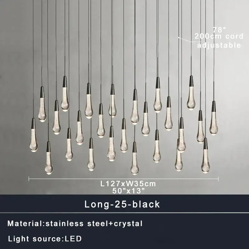 Black Crystal Chandelier 47-Light for Stairwells