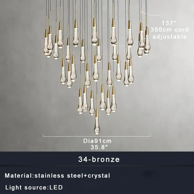 Black Crystal Chandelier 47-Light for Stairwells